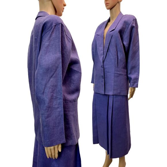 80s Purple Linen Skirt Suit | Neiman Marcus Oversized Blazer Tailored Skirt | S - Picture 9 of 14